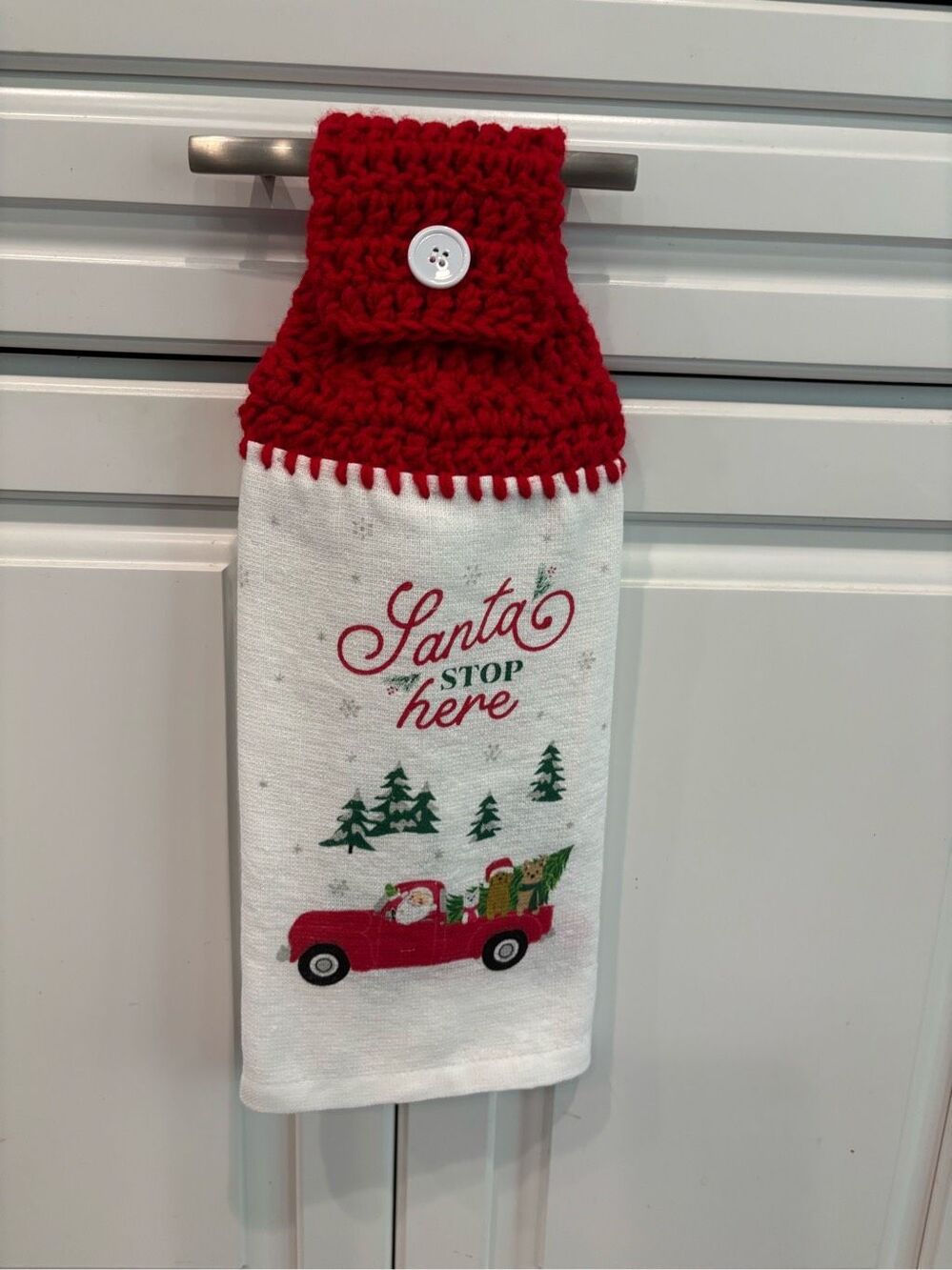 Crochet Top Kitchen Towel-Santa stops here